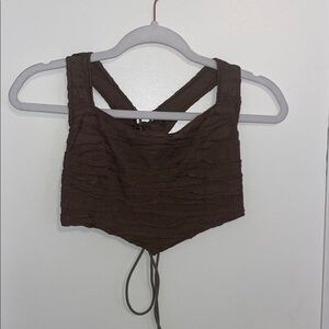 Shein Brown Sleeveless Crop Top With Open Back Tie Design | S